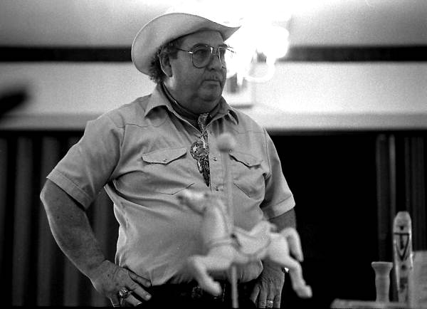 Creek Indian Bobby Johns looking over his wood-carving workshop- White Springs, Florida