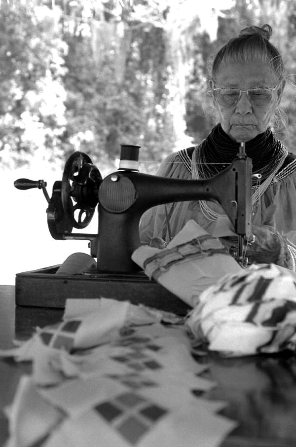 Seminole Indian Annie Jimmie sewing traditional Seminole patchwork- White Springs, Florida