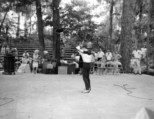 Whip cracker Tommy Walker, of Jacksonville, performing- White Springs, Florida