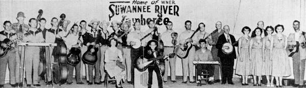 Photograph of a promotional advertisement featuring performers for the 1954 Suwannee River Jamboree