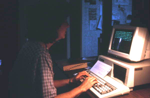 Folklorist Riki Saltzman working on a computer at the Folklife Archives- White Springs, Florida