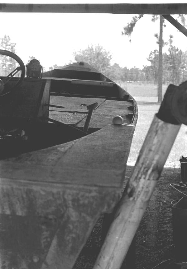 View of a boat built by Leo Gillis- Basinger, Florida