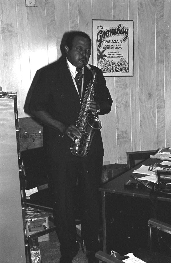 Jazz musician Billy Rolle playing the saxophone in Coconut Grove - Miami, Florida
