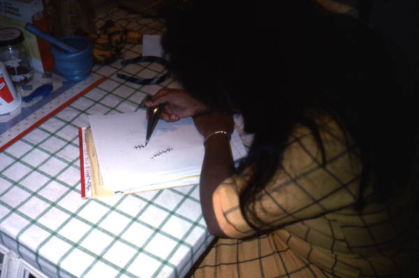 Cecilia Campos drawing a Mehandi design - Miami, Florida.