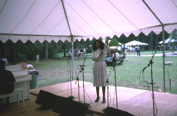 May Frances Marshall performing shaped-note singing at the 1991 Florida Folk Festival - White Springs, Florida