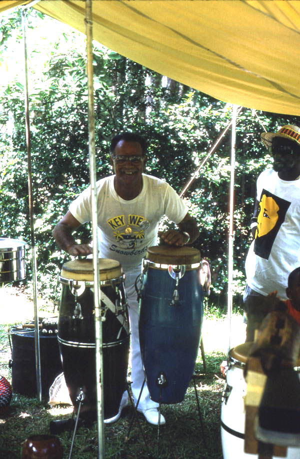 Buddy Chavez playing conga drums at the 1991 Florida Folk Festival - White Springs, Florida