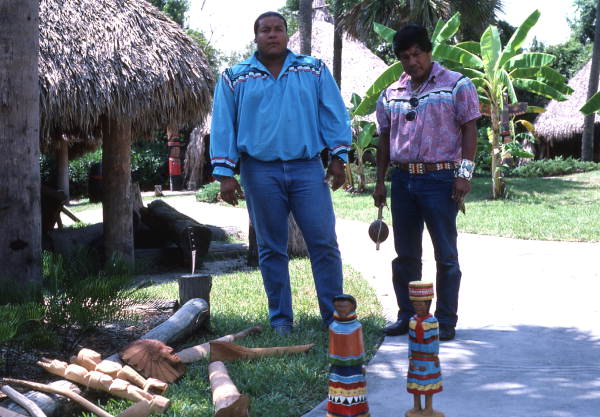 Danny Wilcox (L) and Bobby Henry with examples of woodwork- Tampa, Florida