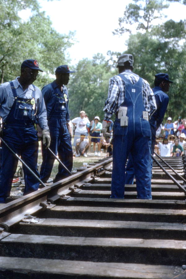 Gandy dancers performing railroad work at the Florida Folk Festival- White Springs, Florida