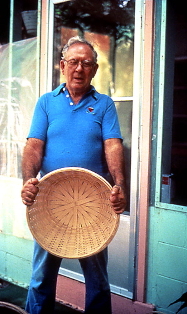 Man holding up a basket