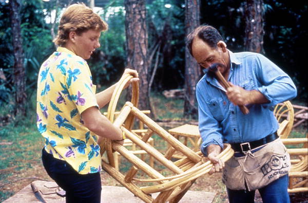 Robert Rudd and apprentice Neil Brooks making a cypress chair