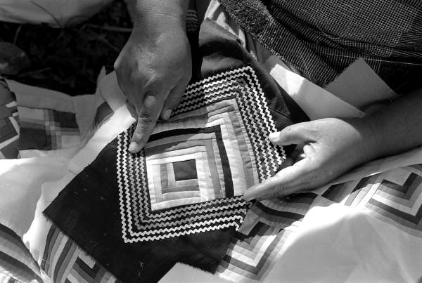 Miccosukee/Seminole patchwork being made by Jennie Billie and her apprentice Minnie Bert - Miccosukee Reservation, Florida