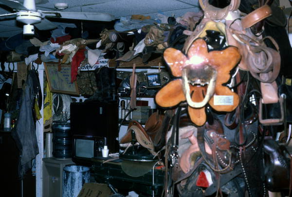 Interior view of an unidentified saddlemaker's workshop