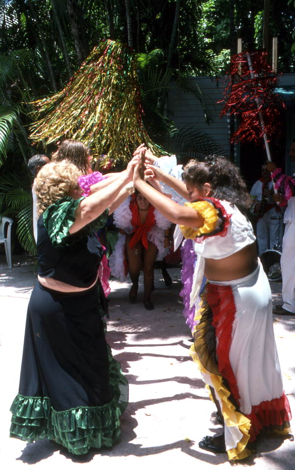 Emelia Fernandez (L) and Cayo Hueso Comparsa Dancers practicing- Key West, Florida.