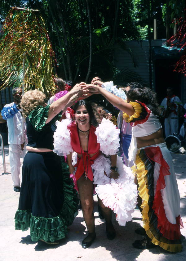 Irene Fernandez (center) leading Cayo Hueso Comparsa Dancers - Key West, Florida.