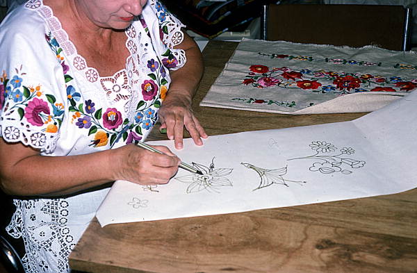 Margaret Horvath drawing a Hungarian embroidery pattern- Port Orange, Florida