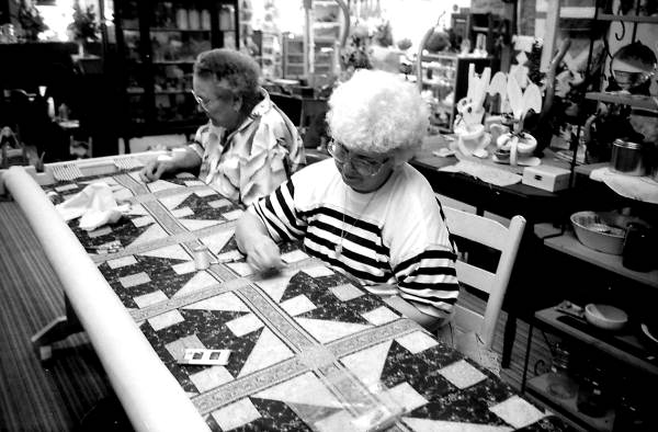 Nancy Morgan (L) and Elizabeth Knight quilting- White Springs, Florida