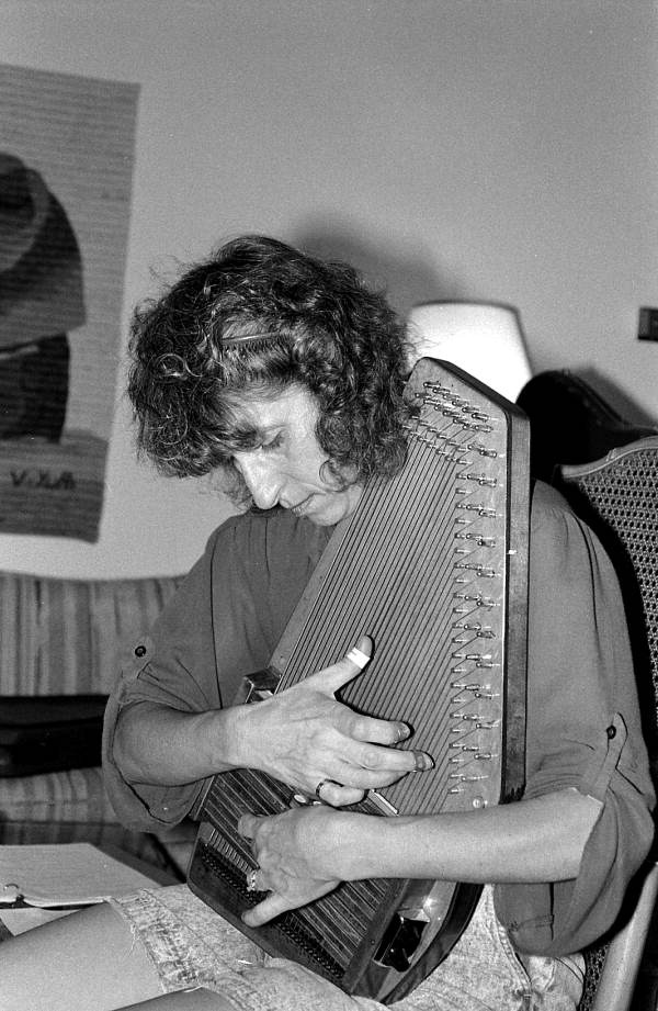 Autoharp apprentice Cheryl Belanger learning how to play the instrument- Crystal Beach, Florida
