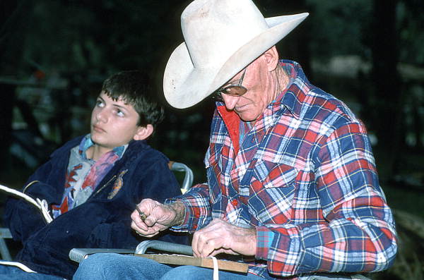 Cow whip maker George "Junior" Mills (r) and his apprentice J. Taylor Marcus - Okeechobee, Florida.