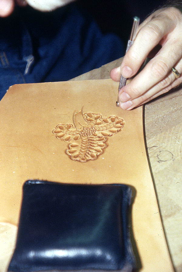 Saddlemaker Perry McLelland tooling leather - Lake Worth, Florida.