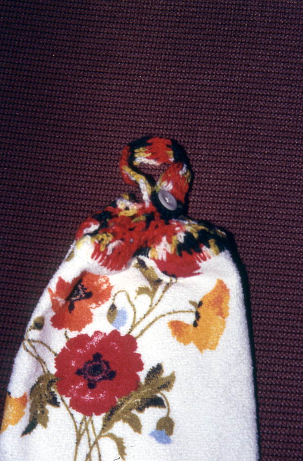 Crocheted towel handle by Anna Angeloff - West Palm Beach, Florida.