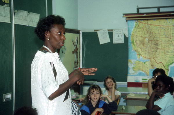 Haitian storyteller Liliane Nerette-Louis with school children - Boynton Beach, Florida.