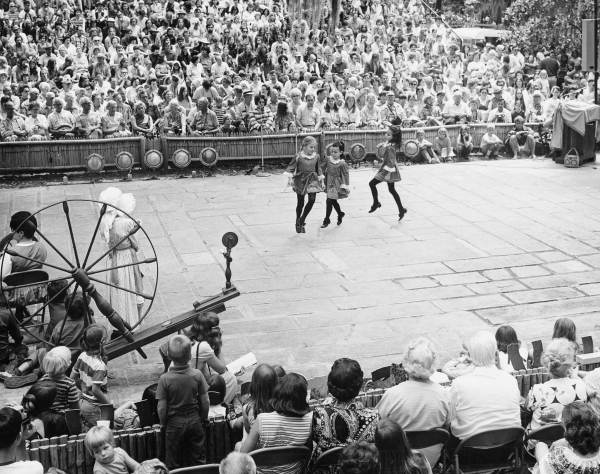 Girls performing Irish folk dancing at the 1970 Florida Folk Festival - White Springs, Florida.