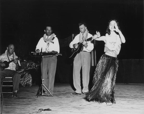 Hawaiian dance by Verena Fogel and music by Wally Lonos Hawaiian String Band at the 1955 Florida Folk Festival - White Springs, Florida