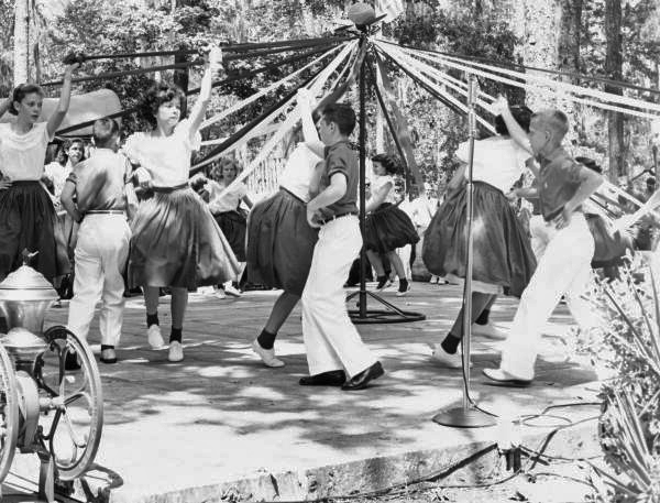 Madison Elementary School students winding the maypole at the 1972 Florida Folk Festival - White Springs, Florida