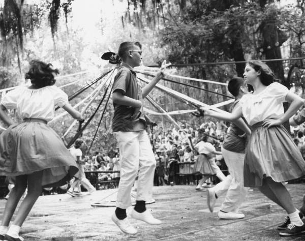 Children winding the maypole at the Florida Folk Festival - White Springs, Florida