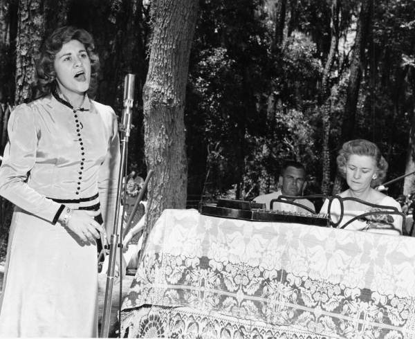 Woman singing in the St. Augustine Pageant at the 1953 Florida Folk Festival - White Springs, Florida.