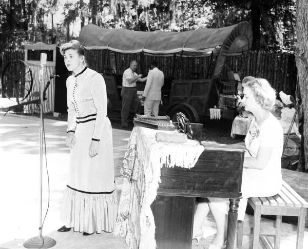Woman singing in the St. Augustine Pageant at the 1953 Florida Folk Festival - White Springs, Florida.