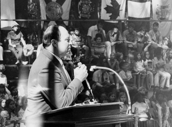 Charlie Meadows, Mayor of White Springs, speaking at the 1972 Florida Folk Festival - White Springs, Florida