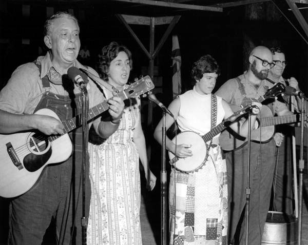 Doc Flemming, left, and friends performing at the 1974 Florida Folk Festival - White Springs, Florida