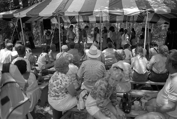 Audience watching clogging workshop at the 1986 Florida Folk Festival - White Springs, Florida