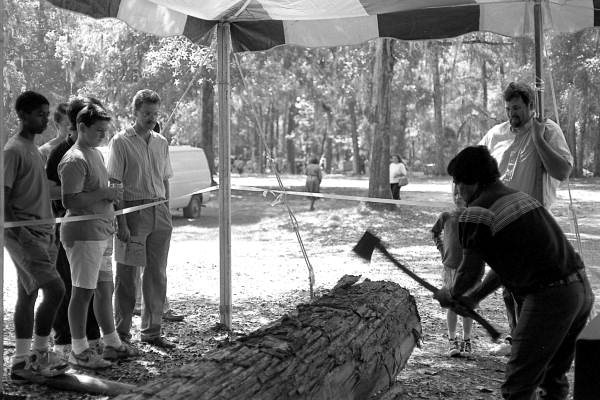 Bobby Henry beginning work on a dugout canoe - White Springs, Florida