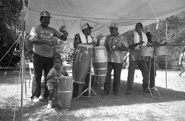 Key West Island Junkanoos playing calypso music at the 1991 Florida Folk Festival - White Springs, Florida