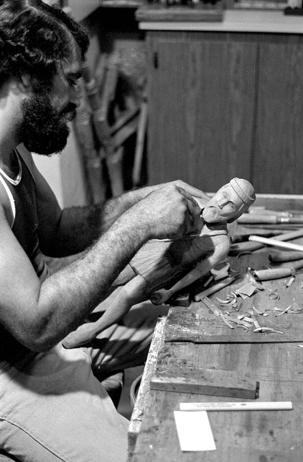 Jose Orta carving a santo - Miami, Florida.