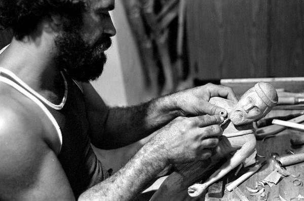 Jose Orta carving a santo - Miami, Florida