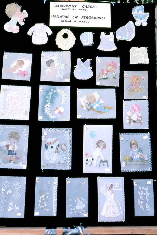 Colombian parchment cards made by Maria Marulanda displayed at the Traditions Festival - Miami, Florida.