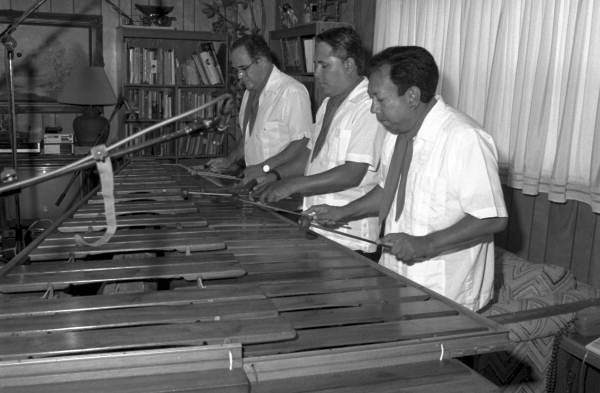 Three of the members of Marimba Mayalandia perform in the Rivera residence - Orlando, Florida.
