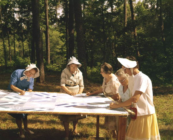 Women at a quilting bee.
