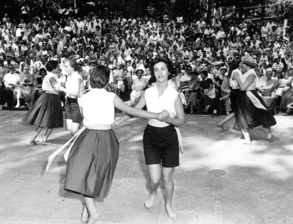 Israeli folk dancers from the Young Judean Club of Jacksonville performing at the 1959 Florida Folk Festival- White Springs, Florida