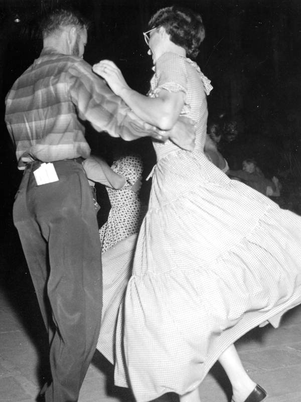 Lake City Squares square dancing at the 1959 Florida Folk Festival- White Springs, Florida
