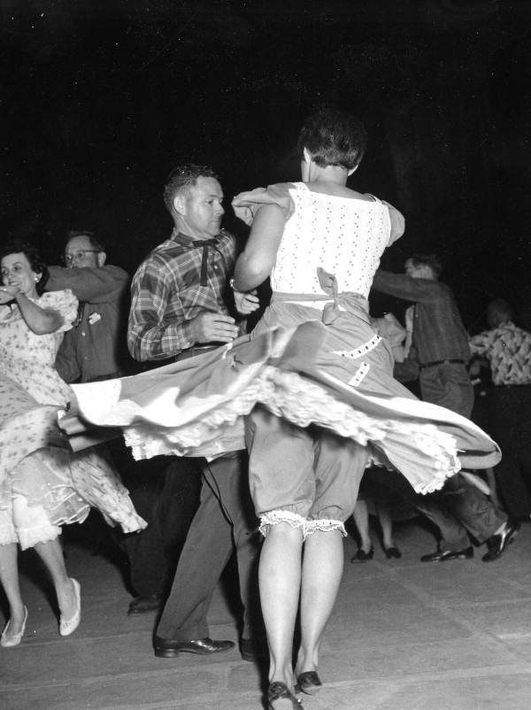 Lake City Squares square dancing at the 1959 Florida Folk Festival- White Springs, Florida