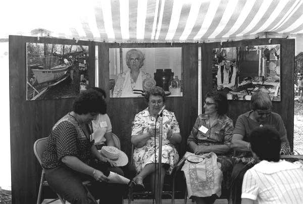 Domestic arts discussion at the Minorcan folklife area during the 1983 Florida Folk Festival - White Springs, Florida