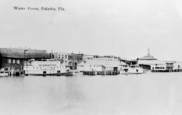View of the waterfront with Hart Line's steamboat Hiawatha - Palatka, Florida.
