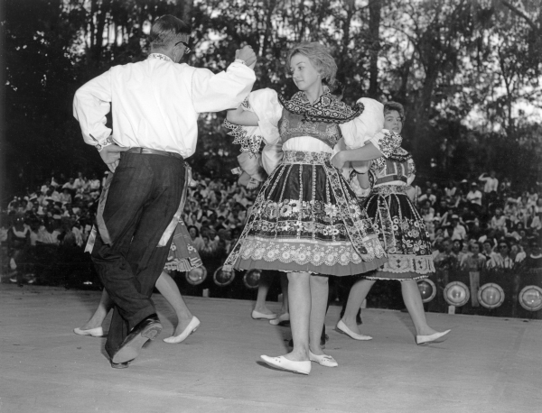 Beseda dancers of Masaryktown dancing at the 1962 Florida Folk Festival- White Springs, Florida