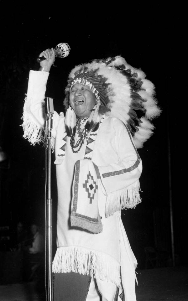 Creek Indian painter Fred Beaver performing at the 1959 Florida Folk Festival- White Springs, Florida