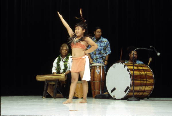 Young hula dancer and musicians - Celebration, Florida.