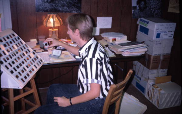 Folklorist Nancy Nusz looking through slides at the Florida Folklife Archive at Stephen Foster Center- White Springs, Florida